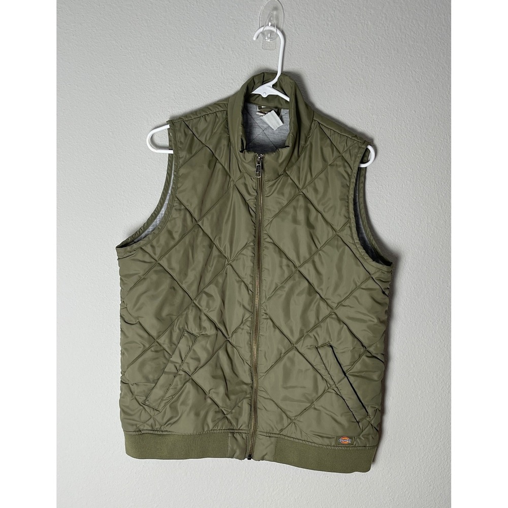 Dickies Womens Olive Green Diamond Quilted Zip Up Vest Large FE800EF